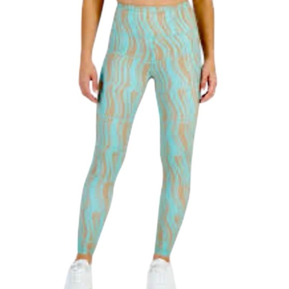 Ideology Women Workout Compression Athletic Leggings Pockets Blue Tan Size Large - Picture 1 of 11